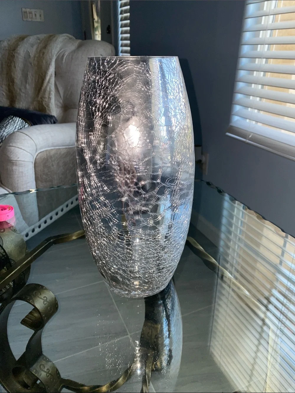 Silver Crackle Glass Decorative Vase - Modern Home Accent